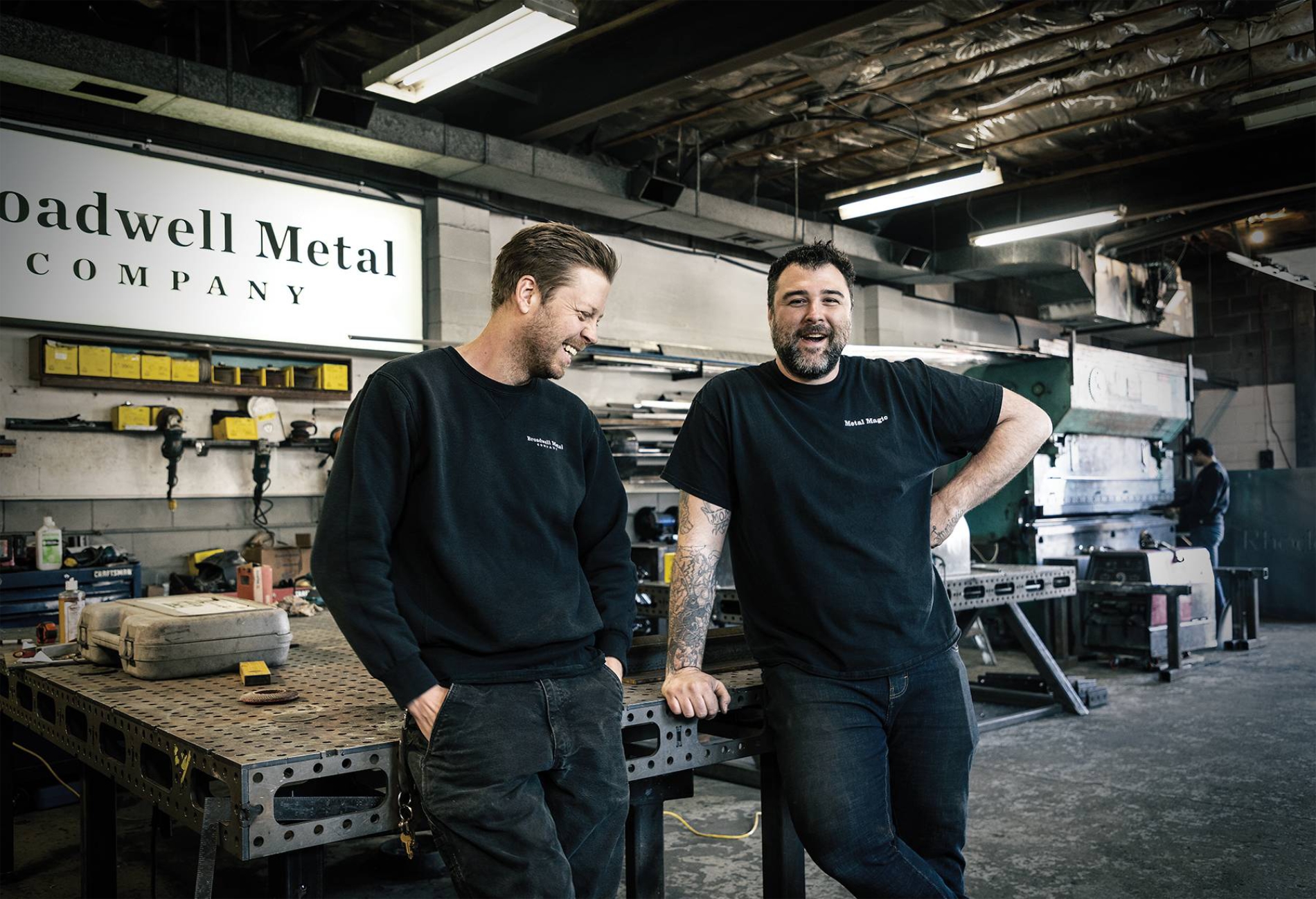 Broadwell Metal Kyle & Adam laughing in shop