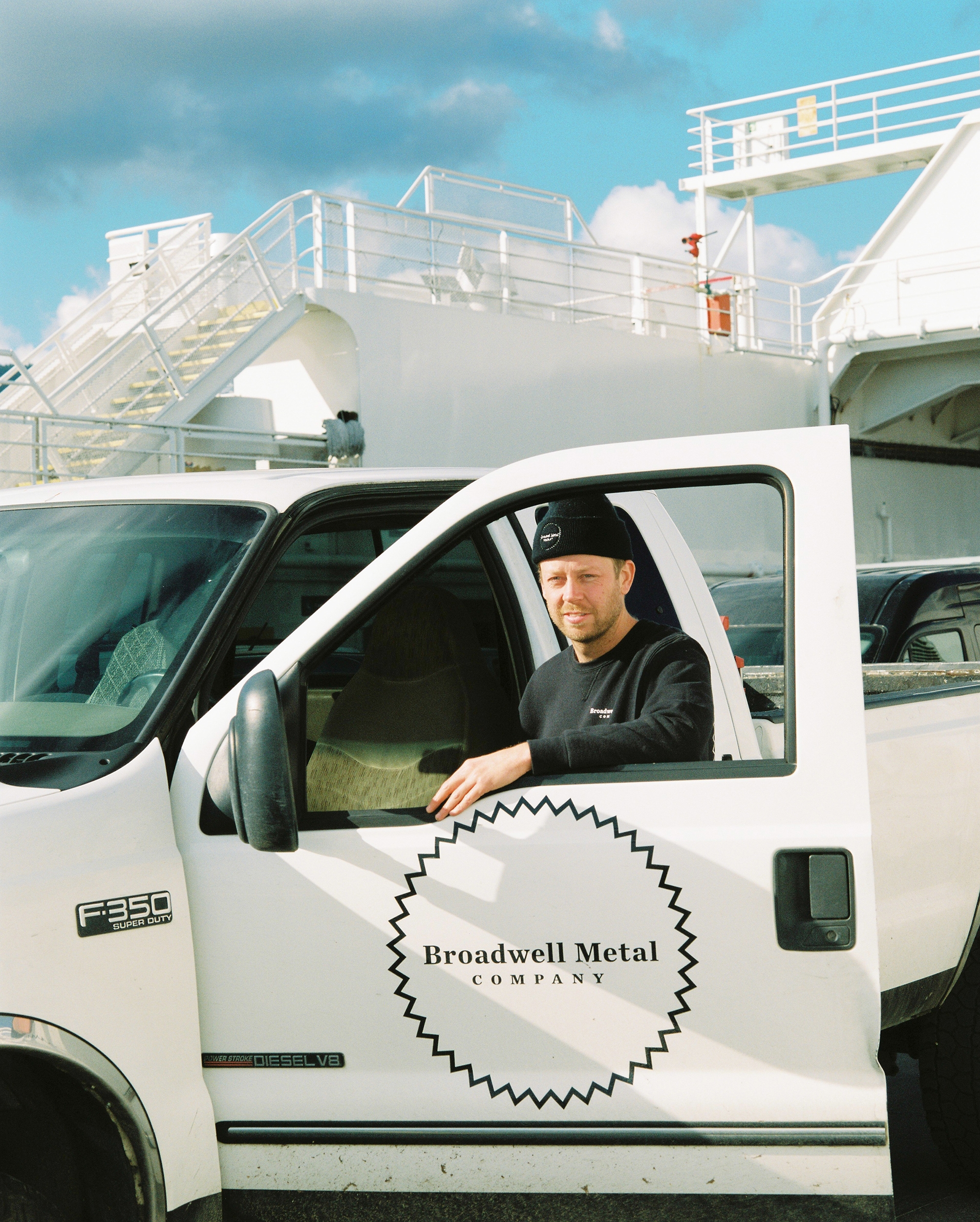 Broadwell Metal film photo of Adam & truck on ferry
